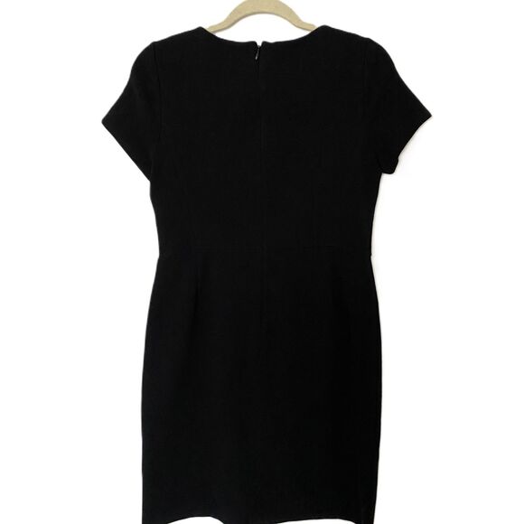 Talbots Black Short Sleeve LBD Stretchy Career Mini Dress Beaded Neckline 8P - Picture 2 of 10